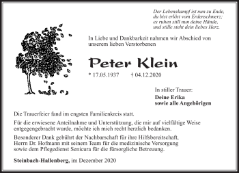 Traueranzeige von Peter Klein von Südthüringer Presse