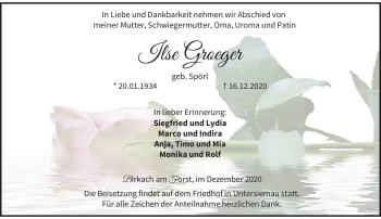 Traueranzeige von Ilse Gröger von Neue Presse Coburg
