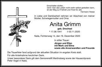 Traueranzeige von Anita Grimm von Frankenpost