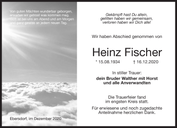 Traueranzeige von Heinz Fischer von Neue Presse Coburg