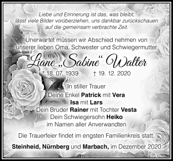 Traueranzeige von Liane Walter von Südthüringer Presse
