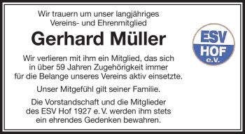 Traueranzeige von Gerhard Müller von Frankenpost