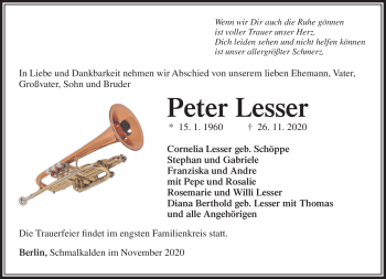 Traueranzeige von Peter Lesser von Südthüringer Presse
