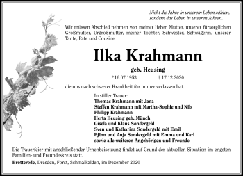 Traueranzeige von Ilka Krahmann von Südthüringer Presse