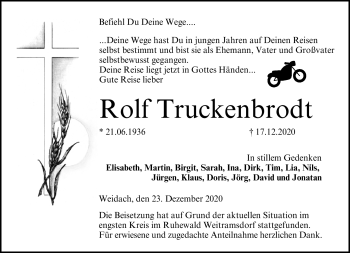 Traueranzeige von Rolf Truckenbrodt von Neue Presse Coburg