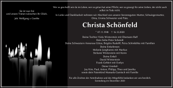 Traueranzeige von Christa Schönfeld von Südthüringer Presse