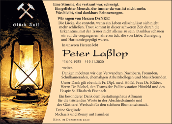 Traueranzeige von Peter Laßlop von Südthüringer Presse