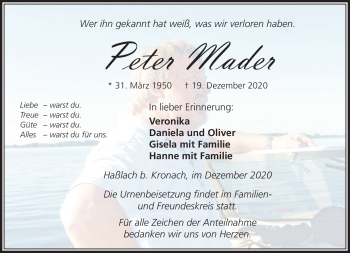 Traueranzeige von Peter Mader von Neue Presse Coburg