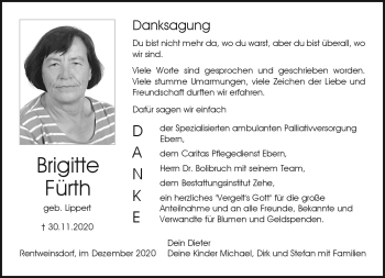 Traueranzeige von Brigitte Fürth von Neue Presse Coburg