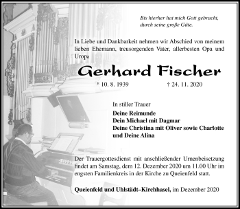 Traueranzeige von Gerhard Fischer von Südthüringer Presse
