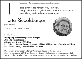 Traueranzeige von Herta Riedelsberger von Südthüringer Presse