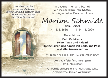 Traueranzeige von Marion Schmidt von Neue Presse Coburg