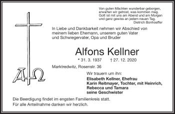 Traueranzeige von Alfons Kellner von Frankenpost