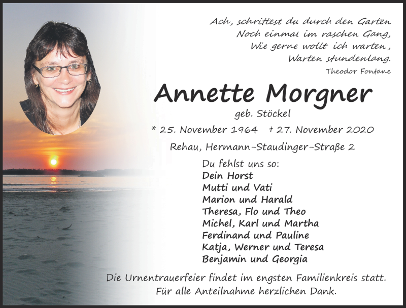  Traueranzeige für Annette Morgner vom 05.12.2020 aus Frankenpost