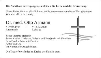 Traueranzeige von Otto Armann von Südthüringer Presse