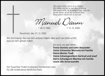 Traueranzeige von Manuel Daum von Neue Presse Coburg
