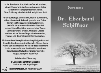 Traueranzeige von Eberhard Schiffner von Südthüringer Presse