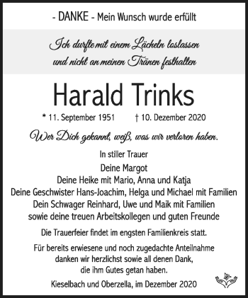 Traueranzeige von Harald Trinks von Südthüringer Presse