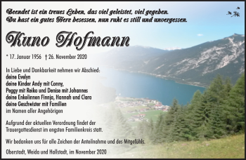 Traueranzeige von Kuno Hofmann von Südthüringer Presse