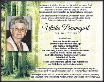 Traueranzeige von Ulrike Baumgart von Südthüringer Presse