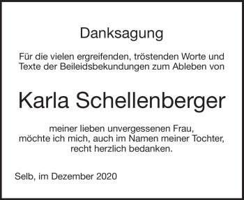Traueranzeige von Karla Schellenberger von Frankenpost