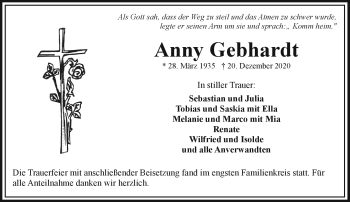 Traueranzeige von Anny Gebhardt von Frankenpost