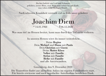Traueranzeige von Joachim Diem von Neue Presse Coburg