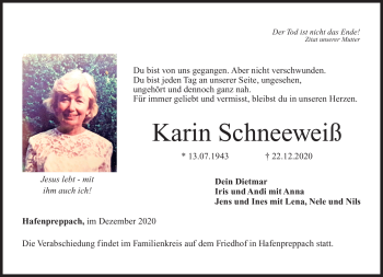 Traueranzeige von Karin Schneeweiß von Neue Presse Coburg