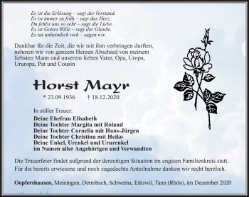 Traueranzeige von Horst Mayr von Südthüringer Presse