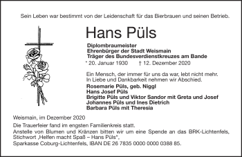 Traueranzeige von Hans Püls von Neue Presse Coburg