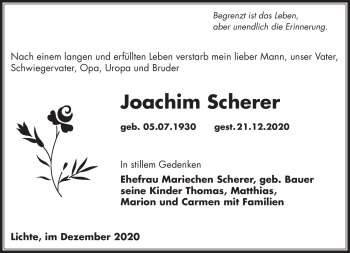 Traueranzeige von Joachim Scherer von Südthüringer Presse