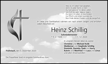Traueranzeige von Heinz Schillig von Neue Presse Coburg