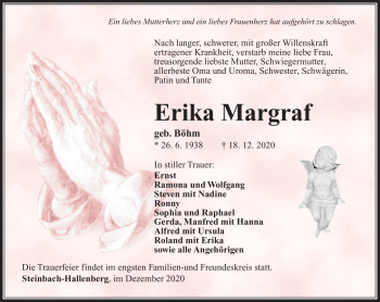 Traueranzeige von Erika Margraf von Südthüringer Presse