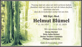 Traueranzeige von Helmut Blümel von Südthüringer Presse