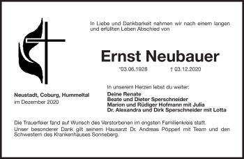 Traueranzeige von Ernst Neubauer von Neue Presse Coburg