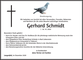 Traueranzeige von Gerhard Schmidt von Südthüringer Presse