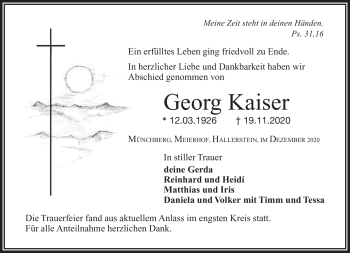 Traueranzeige von Georg Kaiser von Frankenpost