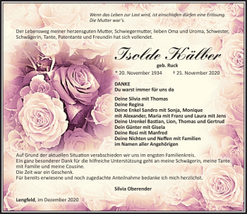 Traueranzeige von Isolde Kälber von Südthüringer Presse