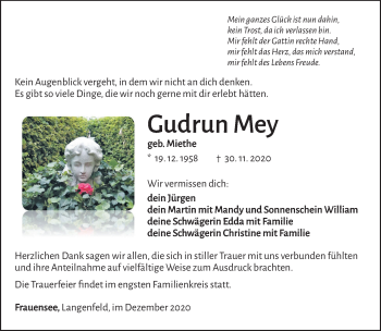 Traueranzeige von Gudrun Mey von Südthüringer Presse
