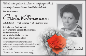Traueranzeige von Gisela Kellermann von Südthüringer Presse