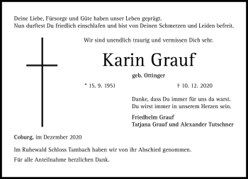 Traueranzeige von Karin Grauf von Neue Presse Coburg