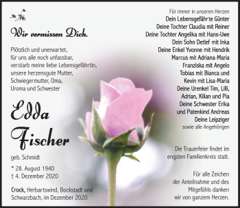 Traueranzeige von Edda Fischer von Südthüringer Presse