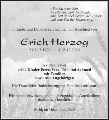 Traueranzeige von Erich Herzog von Südthüringer Presse