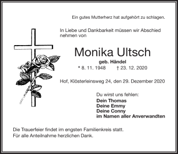 Traueranzeige von Monika Ultsch von Frankenpost