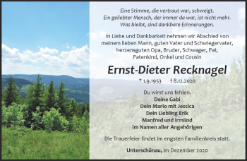 Traueranzeige von Ernst-Dieter Recknagel von Südthüringer Presse