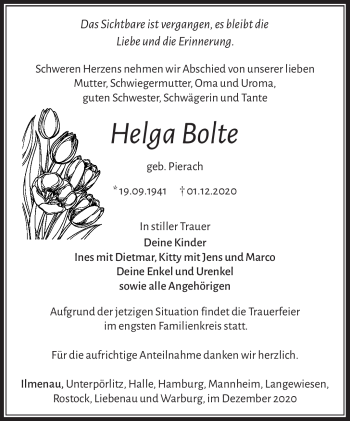 Traueranzeige von Helga Bolte von Südthüringer Presse