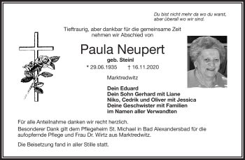 Traueranzeige von Paula Neupert von Frankenpost
