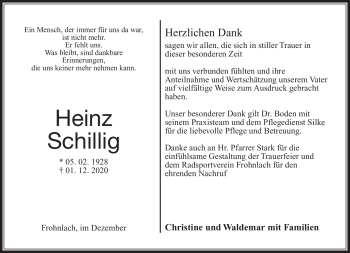 Traueranzeige von Heinz Schillig von Neue Presse Coburg