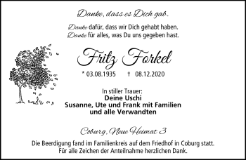 Traueranzeige von Fritz Forkel von Neue Presse Coburg