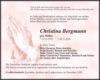 Traueranzeige von Christina Bergmann von Südthüringer Presse